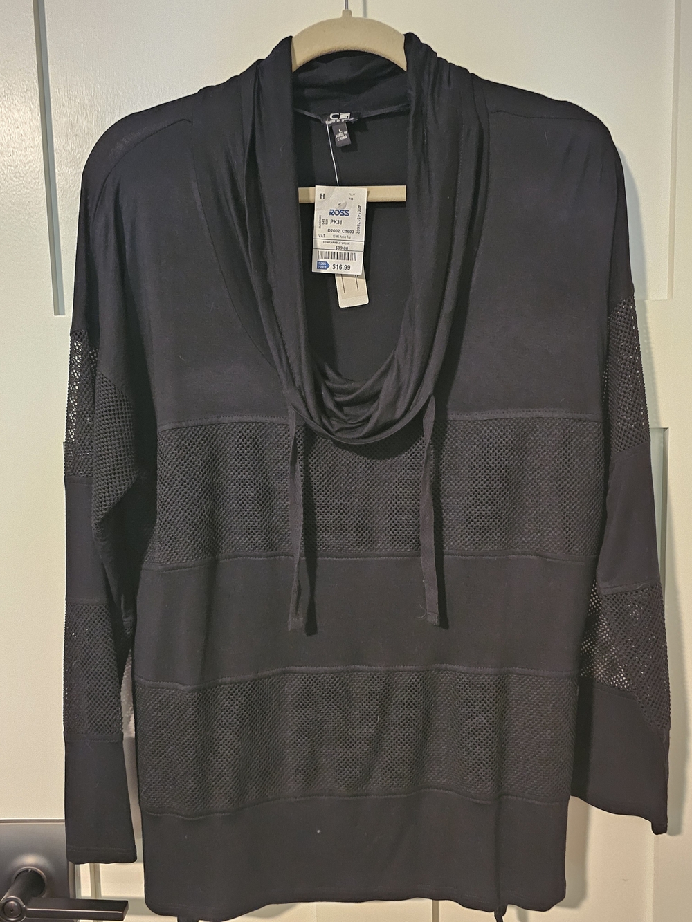 Cowl Neck Mesh Panel Sweater - Black